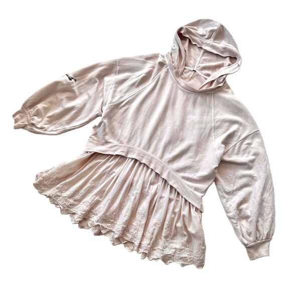 Free People Sweet Streets Hoodie Large L Oversized Long Sleeve Pink Beige - Picture 4 of 14